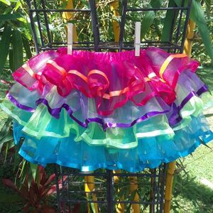 TUTU Rainbow Tulle Costume One Size Dance Fluffy Skirt Ribbons Princess Dress Up